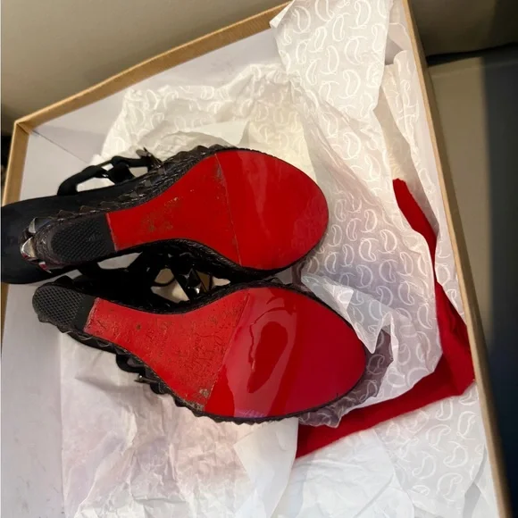 Christian Louboutin Black Studded Espadrille Wedge Sandals - Picture 7 of 7